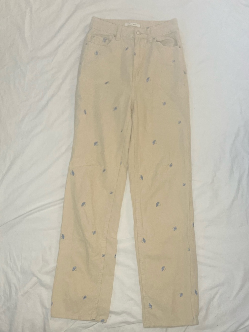 PacSun Beige Straight-Leg Jeans with Blue Embroidery